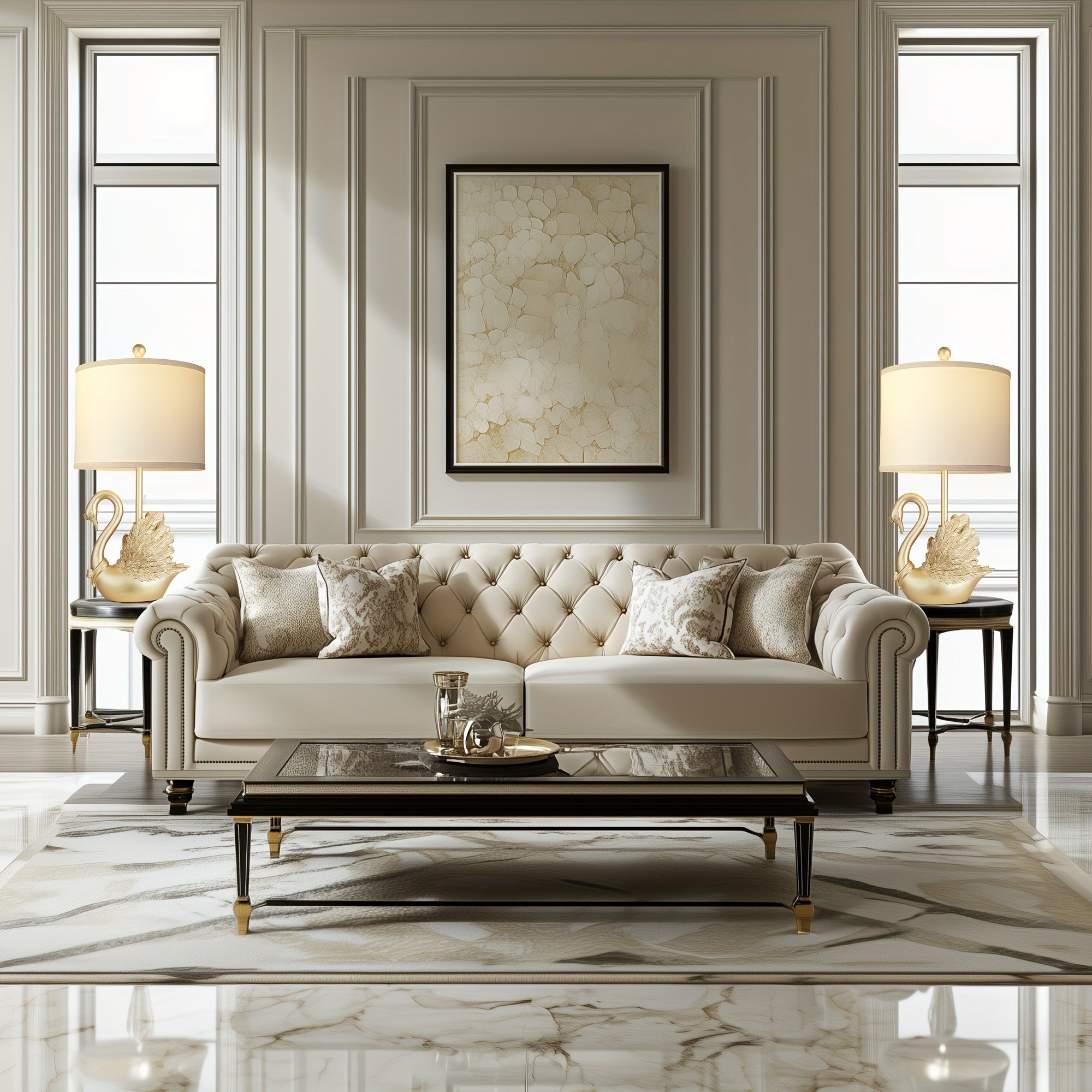 Two-piece Set Of Table Lamps Golden Brass Swan Table Lamps With LED Bulbs. These Modern-designed, Stylish Table Lamps Are A Perfect Fit For The Decor Of Any Contemporary Bedroom Or Living Room, And A