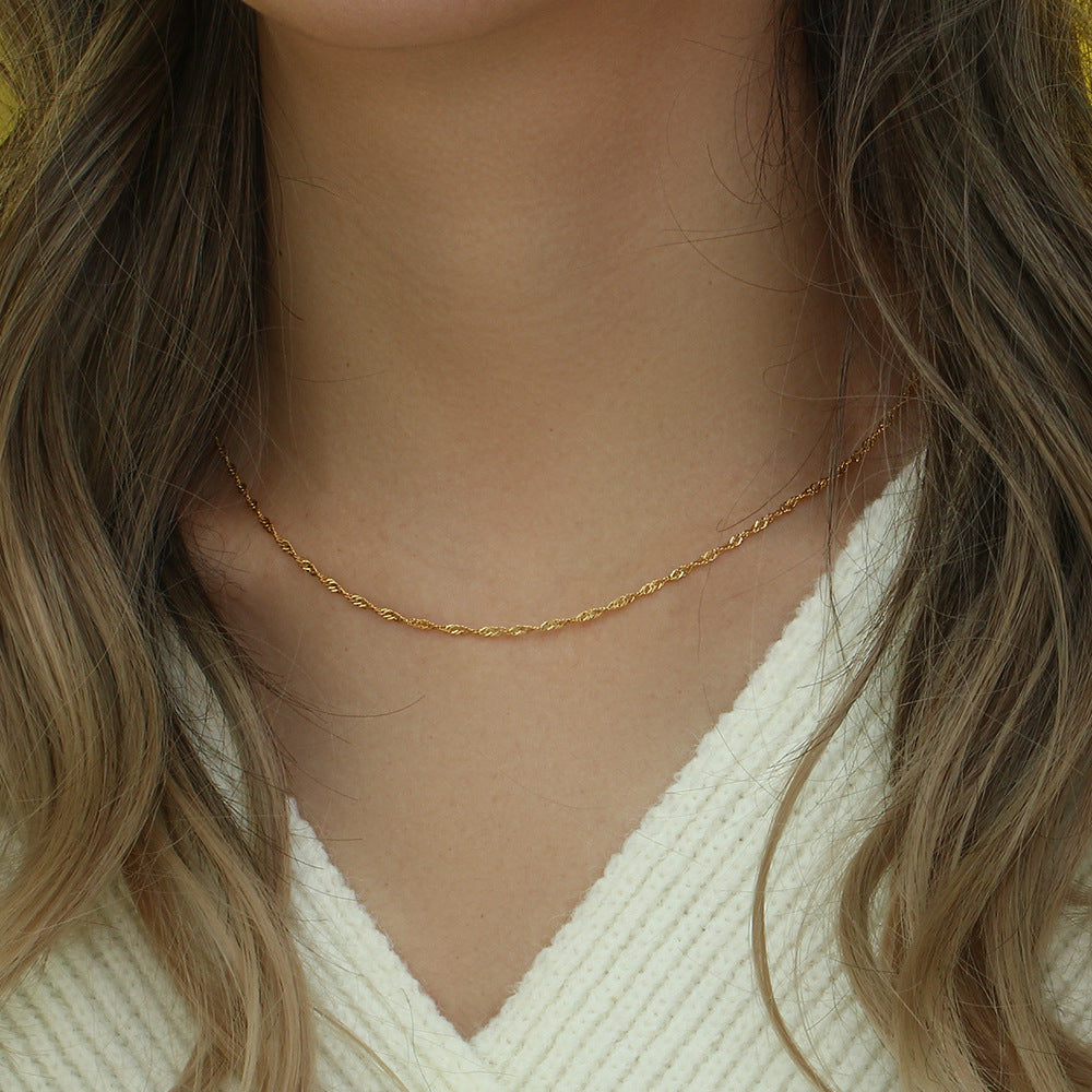 18K Gold Electroplated Water Wave Rope Chain Clavicle Necklace and Bracelet set Stainless Steel