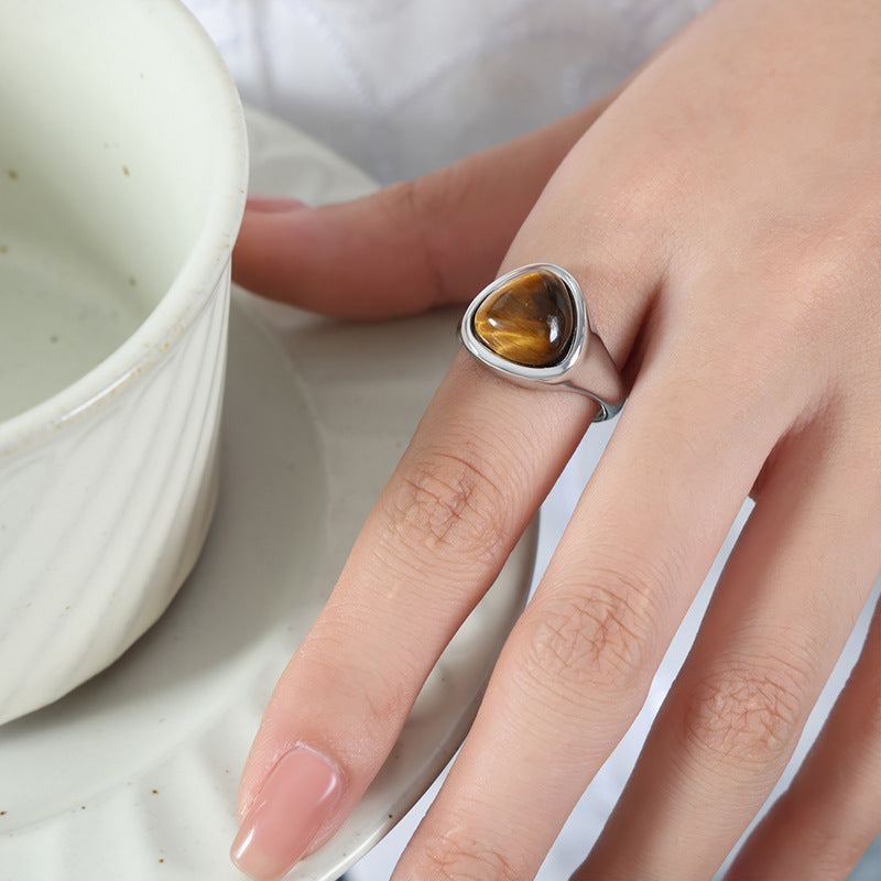 Natural Stone Retro Affordable Luxury Elegant Titanium Steel Ring