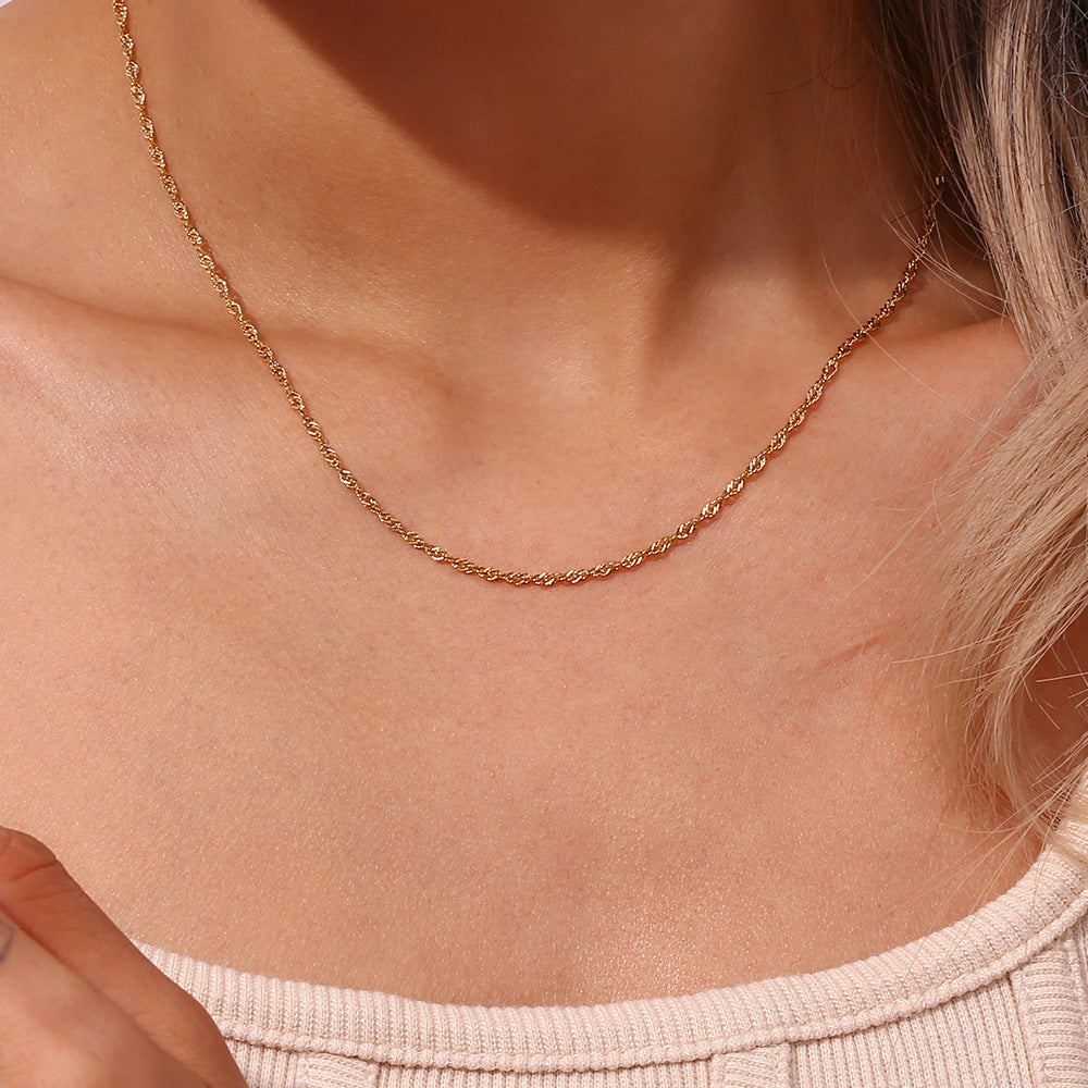 18K Gold Electroplated Water Wave Rope Chain Clavicle Necklace and Bracelet set Stainless Steel