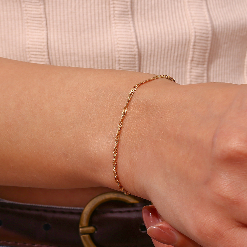 18K Gold Electroplated Water Wave Rope Chain Clavicle Necklace and Bracelet set Stainless Steel