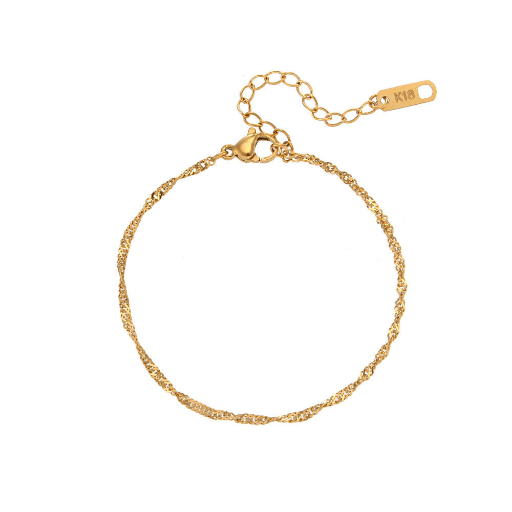 18K Gold Electroplated Water Wave Rope Chain Clavicle Necklace and Bracelet set Stainless Steel