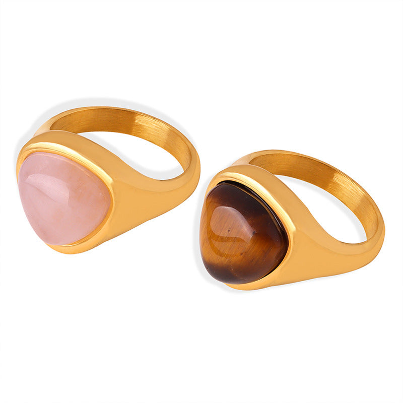 Natural Stone Retro Affordable Luxury Elegant Titanium Steel Ring