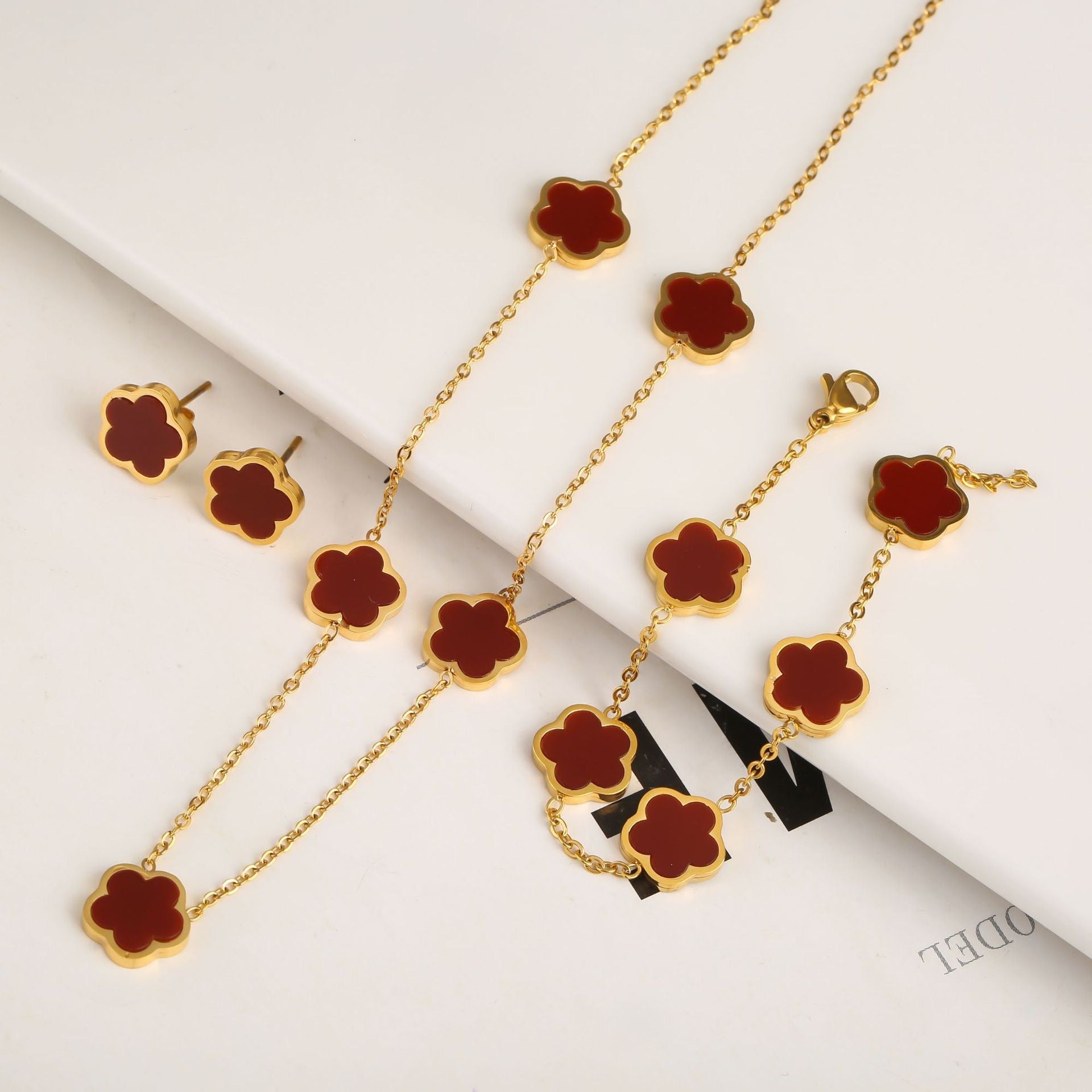 Clover Flower Gold-plated Stainless Steal Jewelry Set