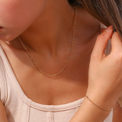 18K Gold Electroplated Water Wave Rope Chain Clavicle Necklace and Bracelet set Stainless Steel